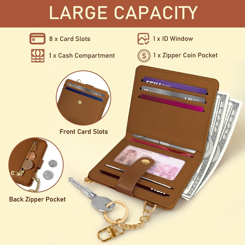 Jogjam Caramel Rfid Ladies Wallet, Small Slim Thin Compact Credit Card Women Wallet, PU Leather Bifold Cash Zipper Coin Pocket ID Window for Female Gifts - Image 4